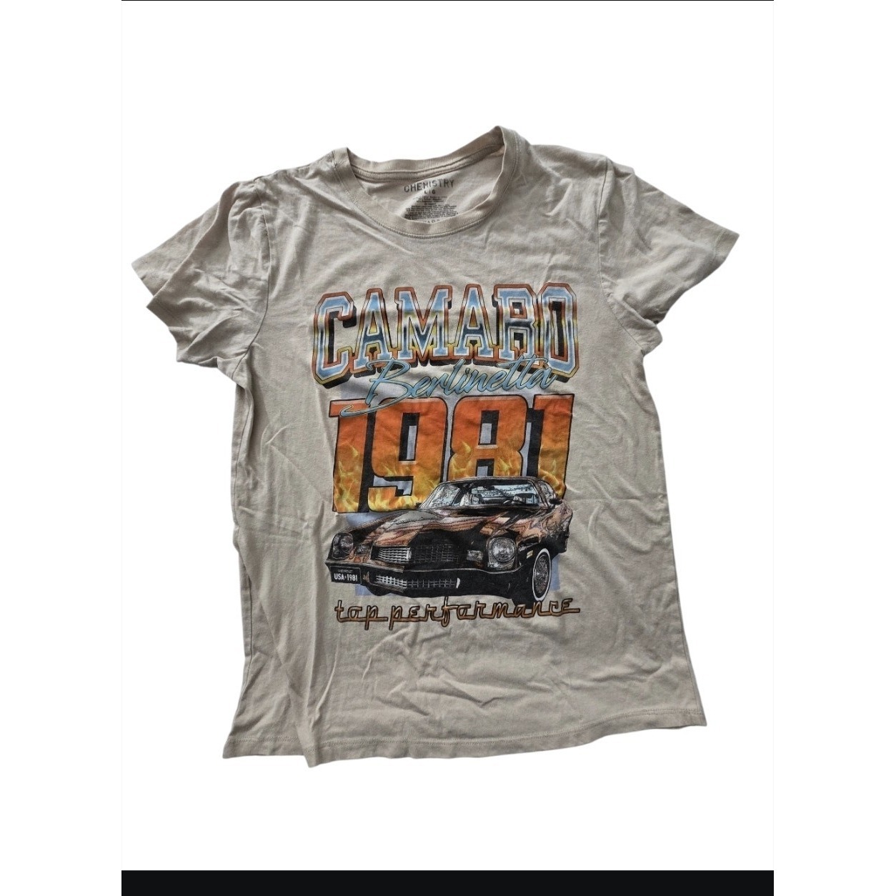 Vintage Style Chevy Camaro Berlinetta 1981 Graphic T-Shirt Men's Size Large Tan